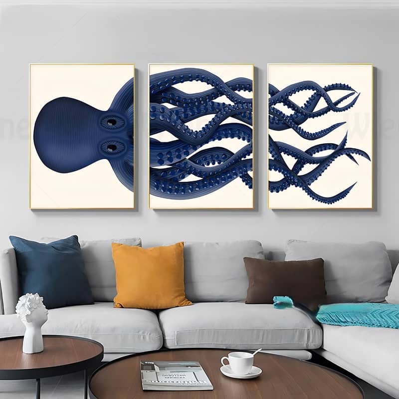 Diamond Painting 3 teilig - Blauer Oktopus - gedruckt in Ultra-HD - multi3