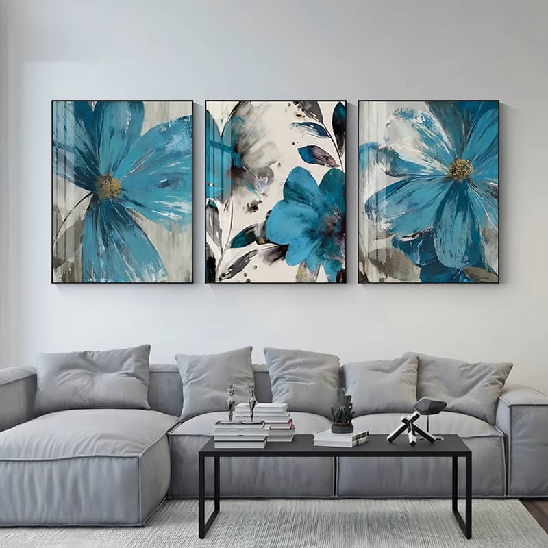 Diamond Painting 3 teilig - Drei Blaue Blumen - gedruckt in Ultra-HD - multi3