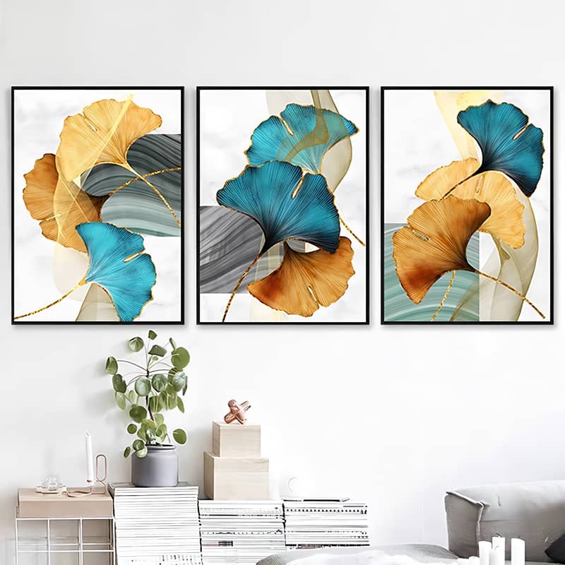 Diamond Painting 3 teilig - Ginkgoblätter in Drei - gedruckt in Ultra-HD - multi3