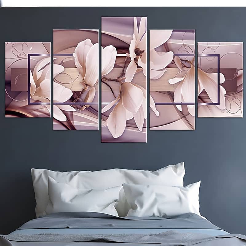Diamond Painting 5 teilig - Blumenranke vor Musterhintergrund - gedruckt in Ultra-HD - multi5