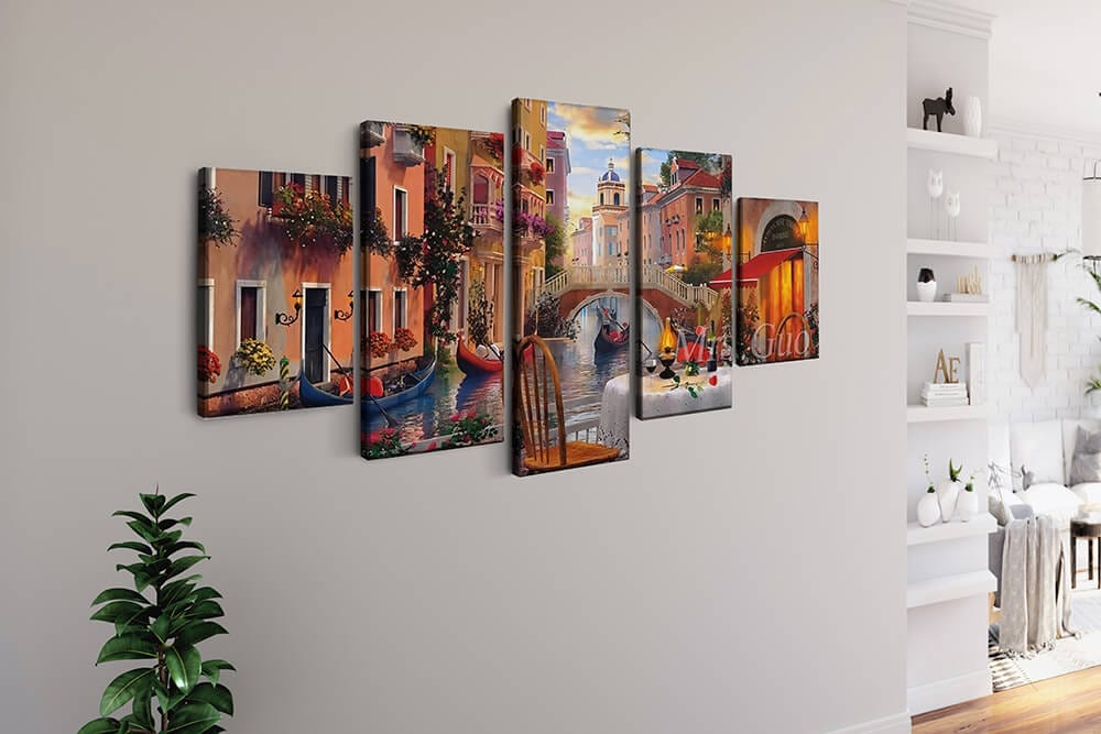 Diamond Painting 5 teilig - Venedig, Dinner am Kanal - gedruckt in Ultra-HD - multi5