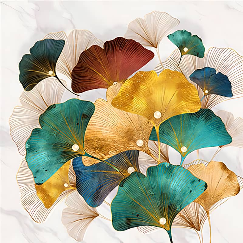 Diamond Painting - Abstrakte Ginkgo Blätter - gedruckt in Ultra-HD - landschaft