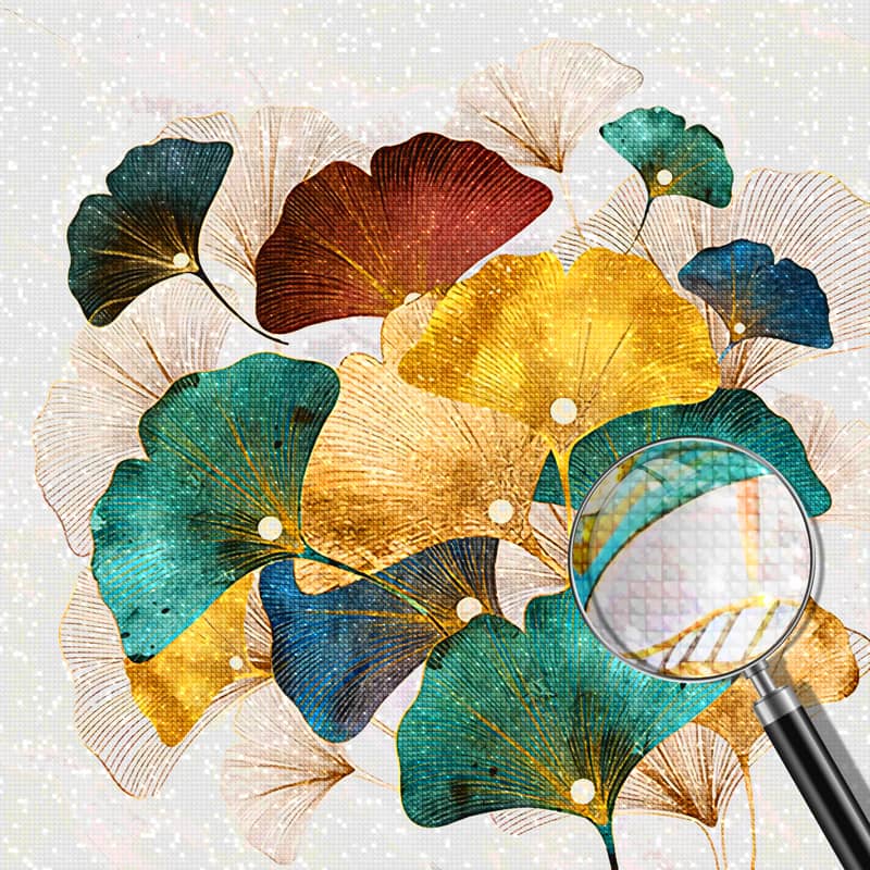 Diamond Painting - Abstrakte Ginkgo Blätter - gedruckt in Ultra-HD - landschaft