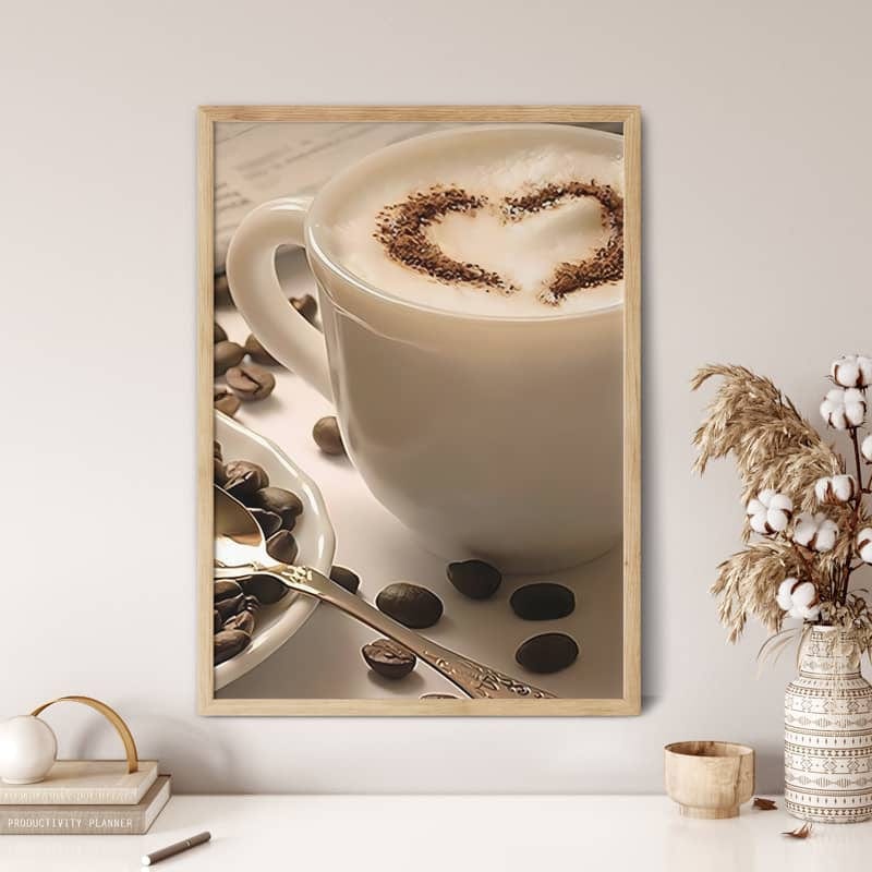Diamond Painting - Cappuccino Herz - gedruckt in Ultra-HD - kaffee, küche