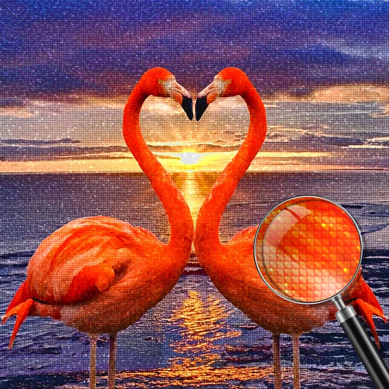 Diamond Painting - Flamingo Herz im Sonnenuntergang - gedruckt in Ultra-HD - flamingos, sonnenuntergang, tiere