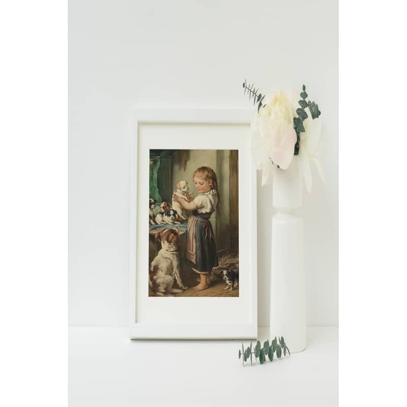 Diamond Painting - Kind mit Hundewelpen - gedruckt in Ultra-HD - bekannte künstler, hund, menschen
