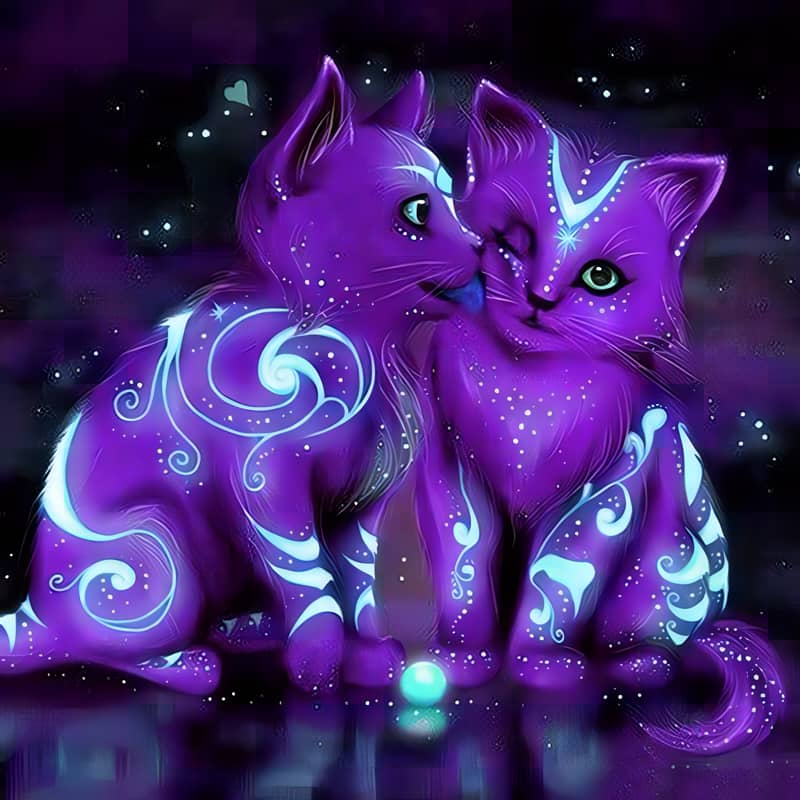 Diamond Painting - Lila Katzen - gedruckt in Ultra-HD - katzen, kinder, tiere