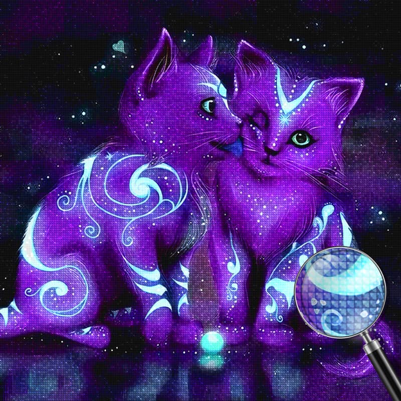 Diamond Painting - Lila Katzen - gedruckt in Ultra-HD - katzen, kinder, tiere