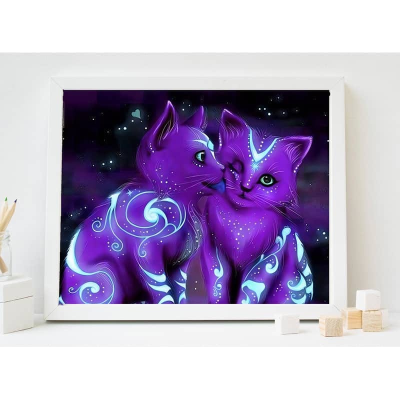 Diamond Painting - Lila Katzen - gedruckt in Ultra-HD - katzen, kinder, tiere