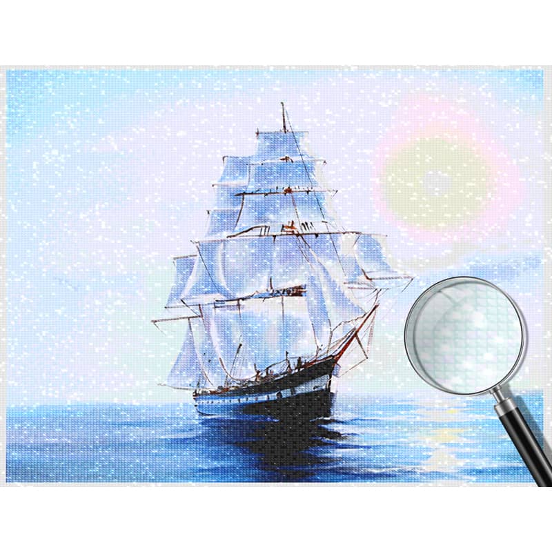 Diamond Painting - Segelschiff, Sonne - gedruckt in Ultra-HD - meer, schiffe