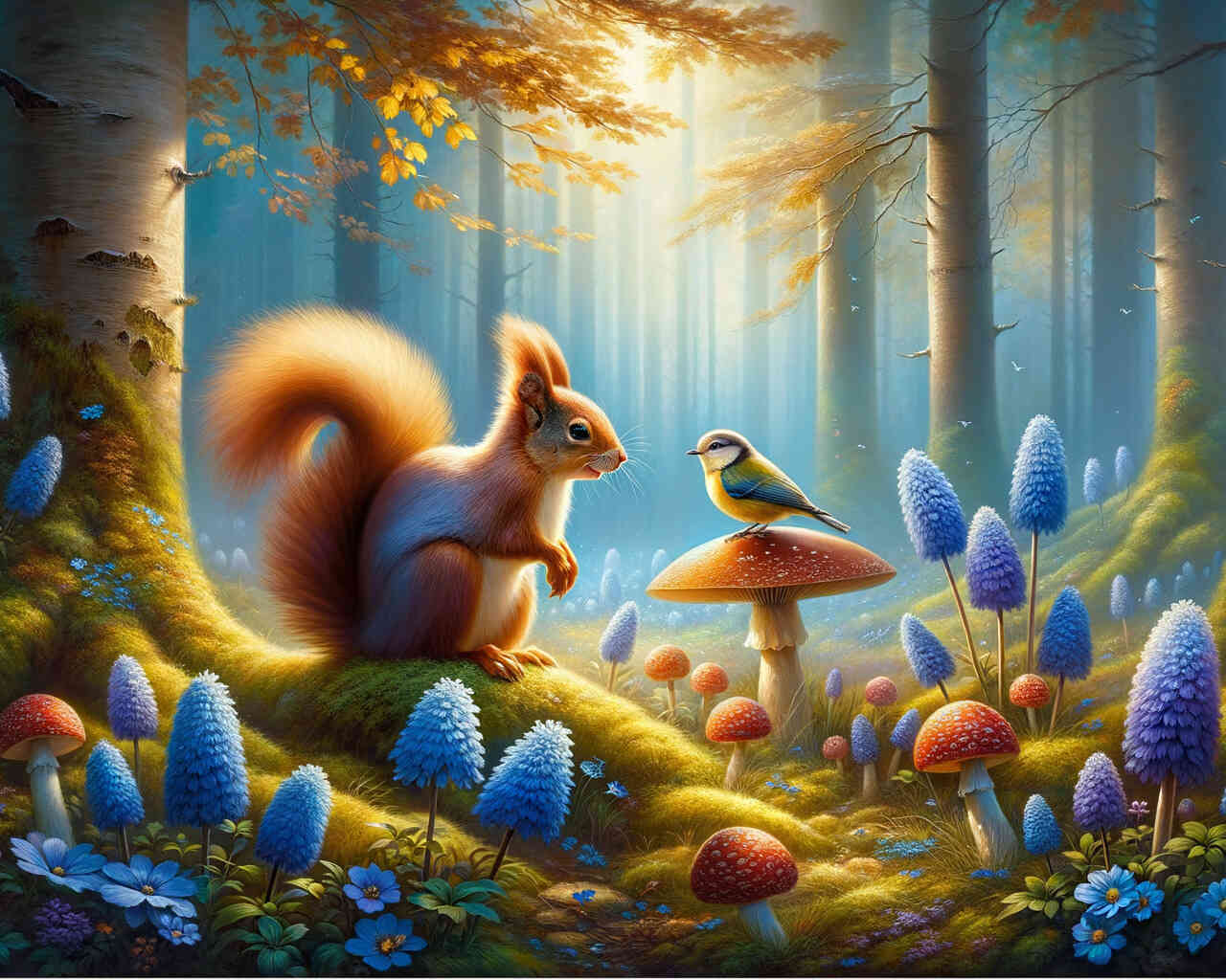 Diamond Painting - Eichhörnchen und Vogel