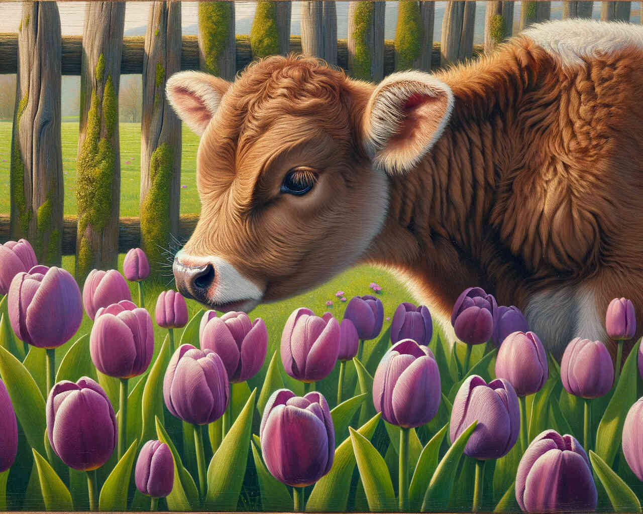 Diamond Painting - Kuh und Tulpen