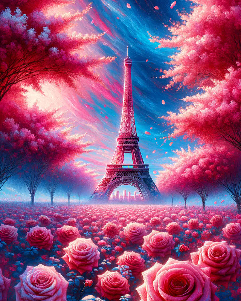 Diamond Painting - Eiffelturm in Rosenblütenpracht