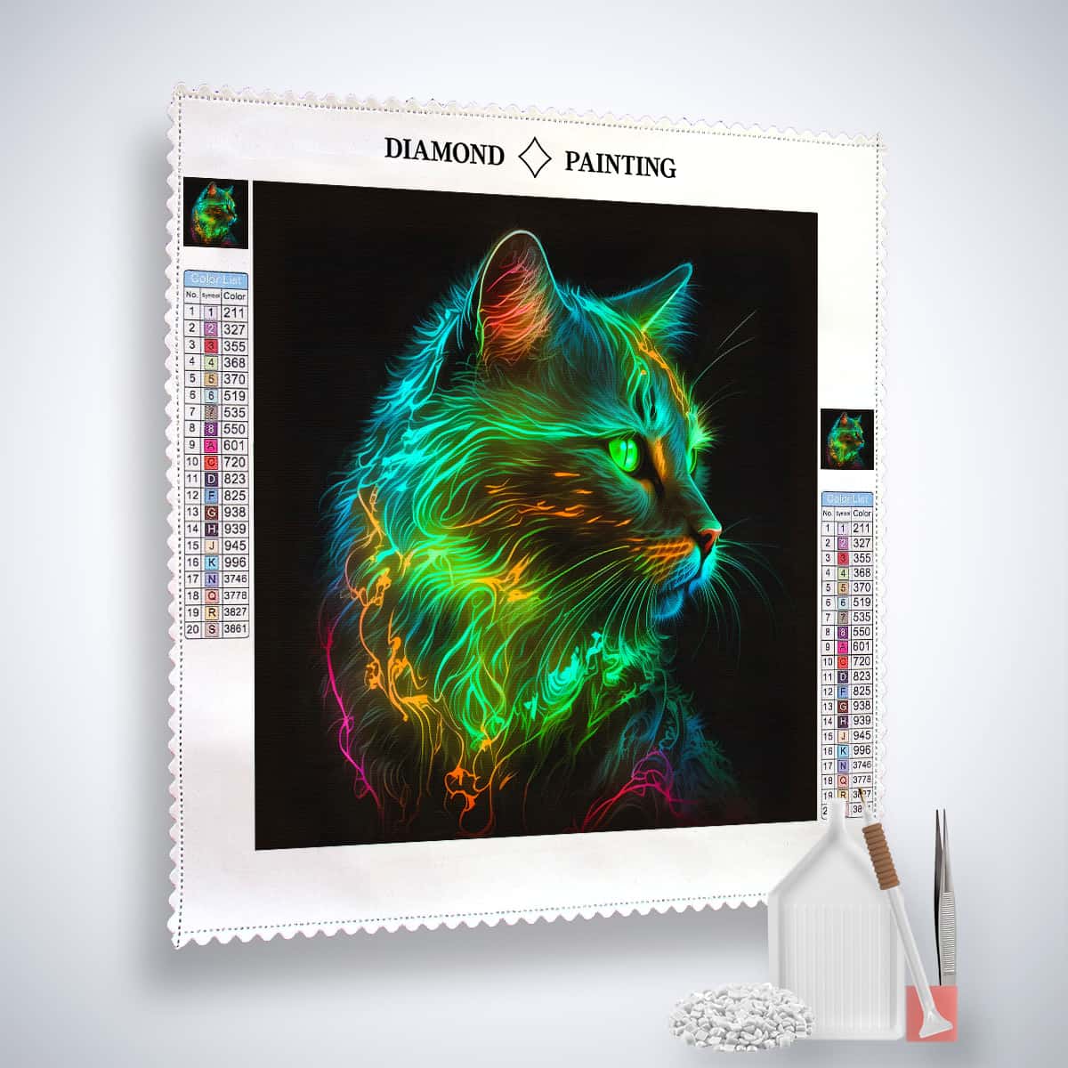 AB Diamond Painting - Katze Neon Grün - gedruckt in Ultra-HD - AB Diamond, Katze, Neu eingetroffen, Quadratisch, Tiere