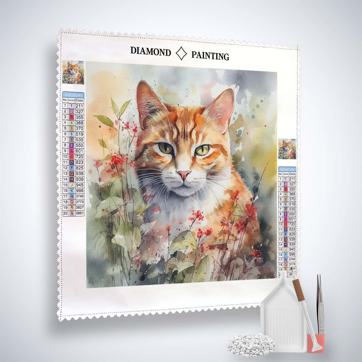 Diamond Painting - Verschmitzte Katze - gedruckt in Ultra-HD - Aquarell, Katzen, Neu eingetroffen, Quadratisch, Tiere