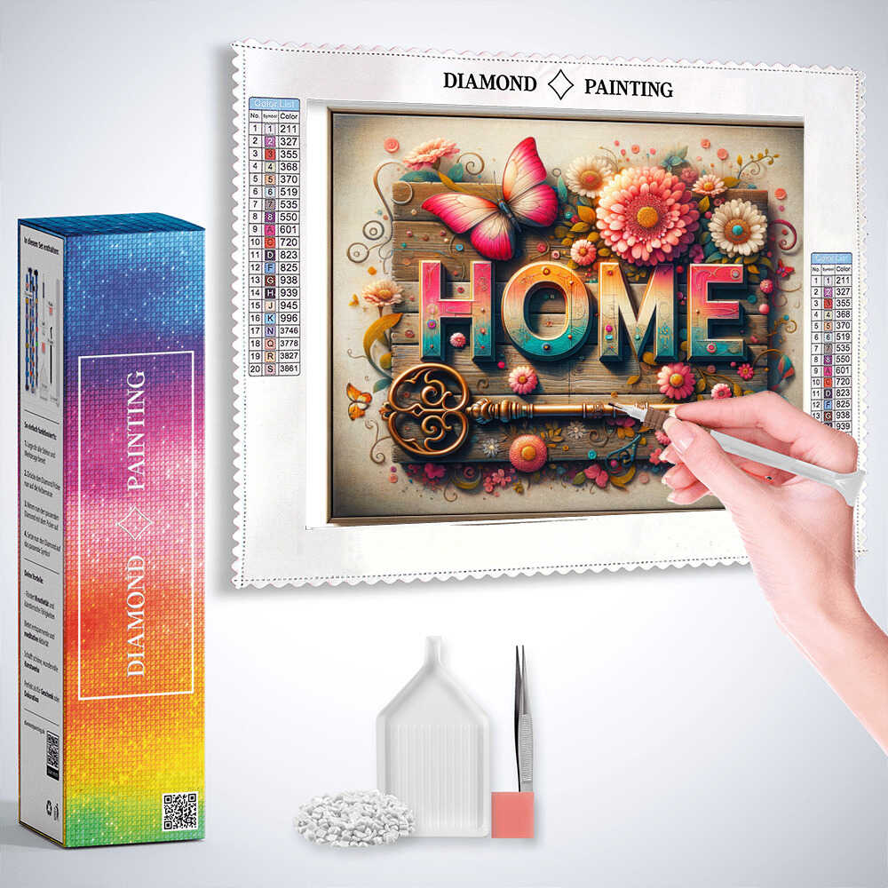 Diamond Painting - Home Holz mit Schlüssel