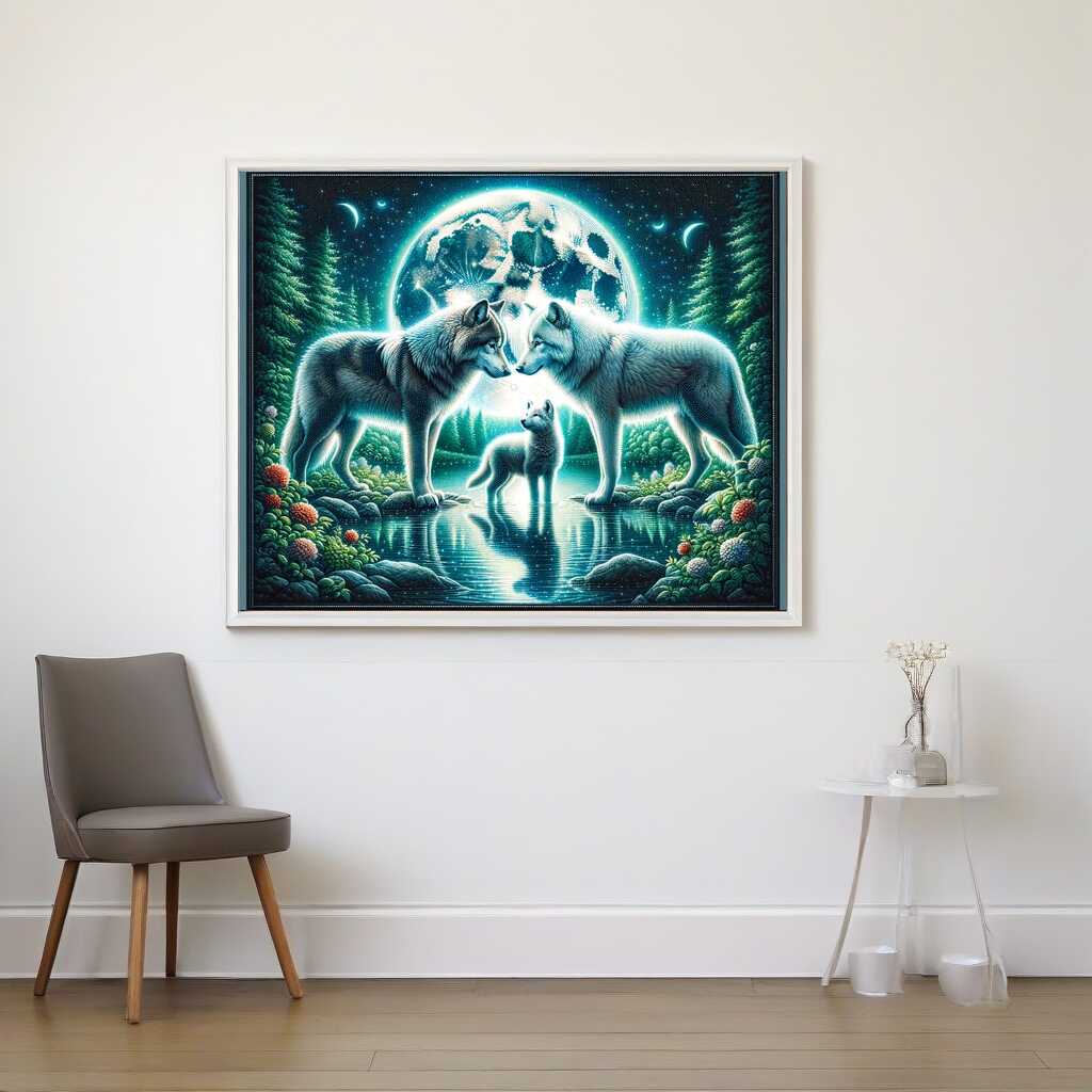 Diamond Painting - Wölfe, Eltern und Kind