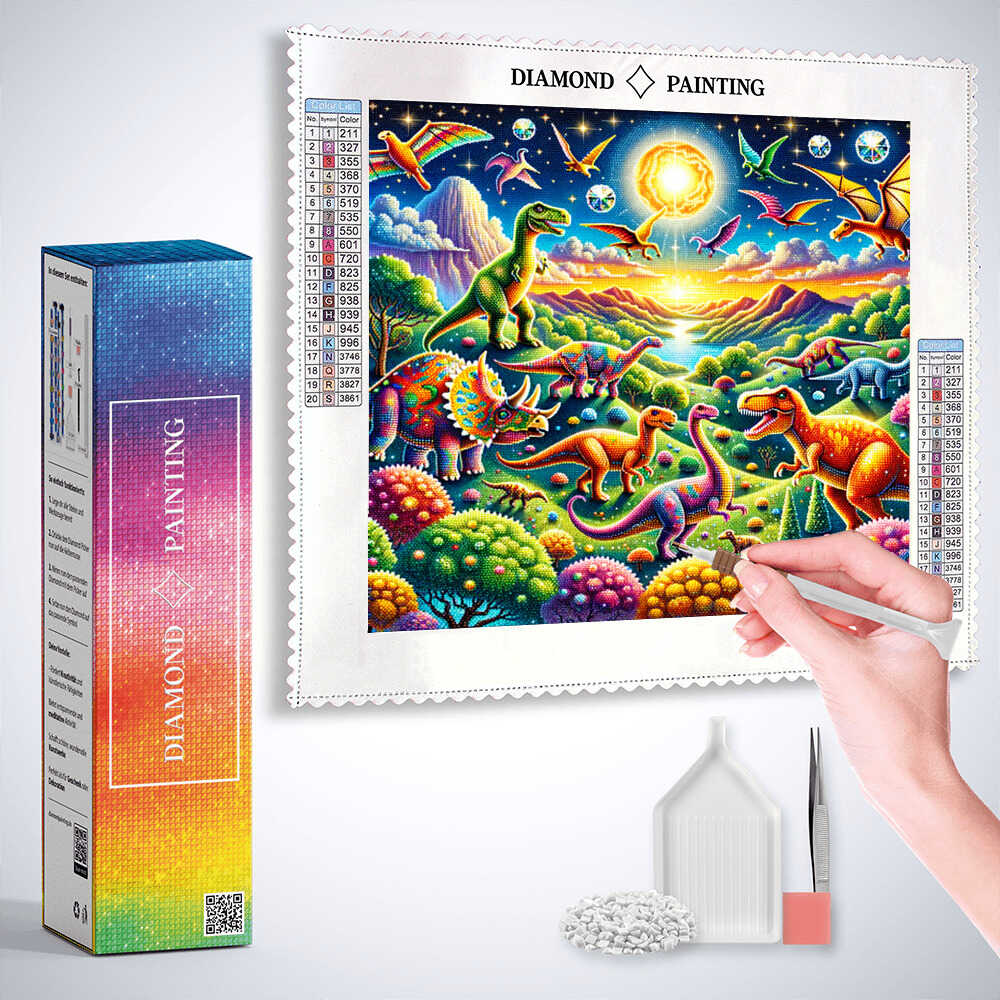 Diamond Painting - Kunterbunte Dinowelt