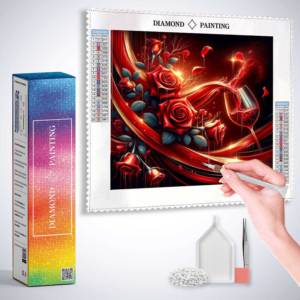 Diamond Painting - Rotwein und Rosen