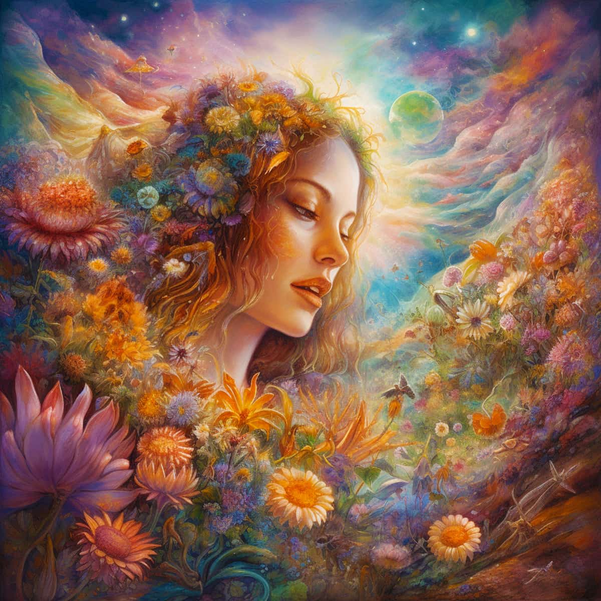 Diamond Painting - Blumenmädchen im Garten - gedruckt in Ultra-HD - bekannte künstler, Josephine Wall, Neu eingetroffen, Quadratisch