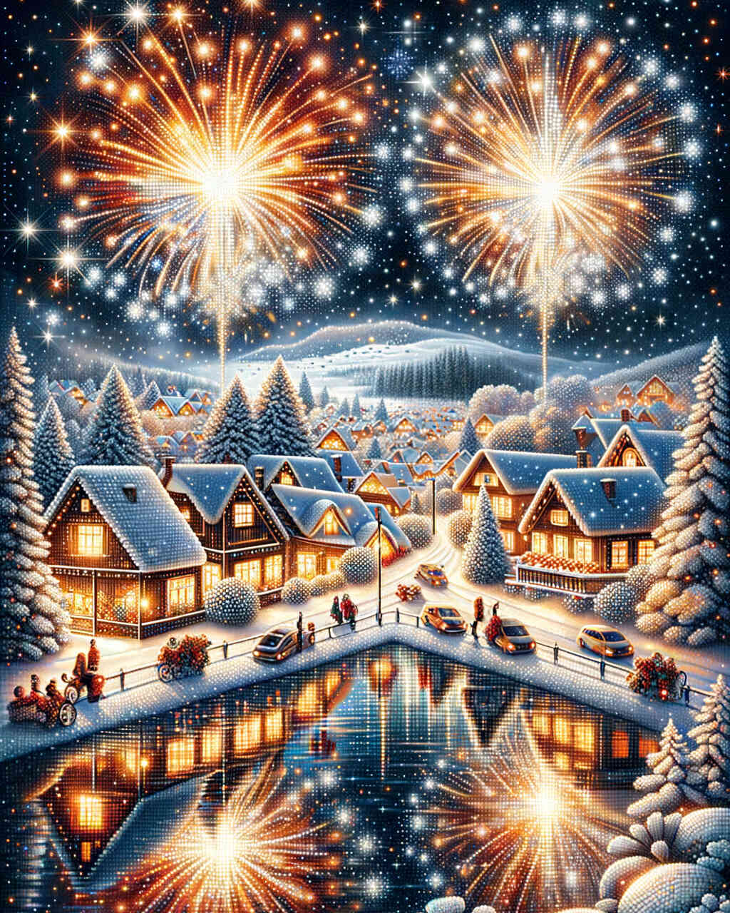 Diamond Painting - Silvester, Winterdorf