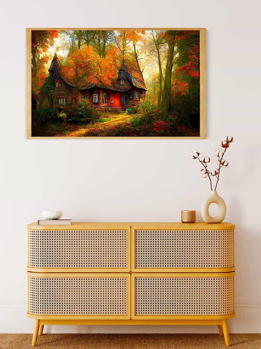 Diamond Painting - Spitzdachhaus im Wald - gedruckt in Ultra-HD - Fantasy, Horizontal, Wald