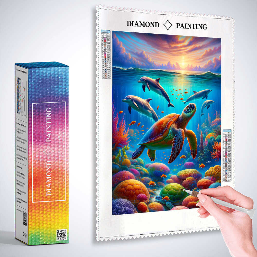 Diamond Painting - Schildkrötenfamilie Delfine