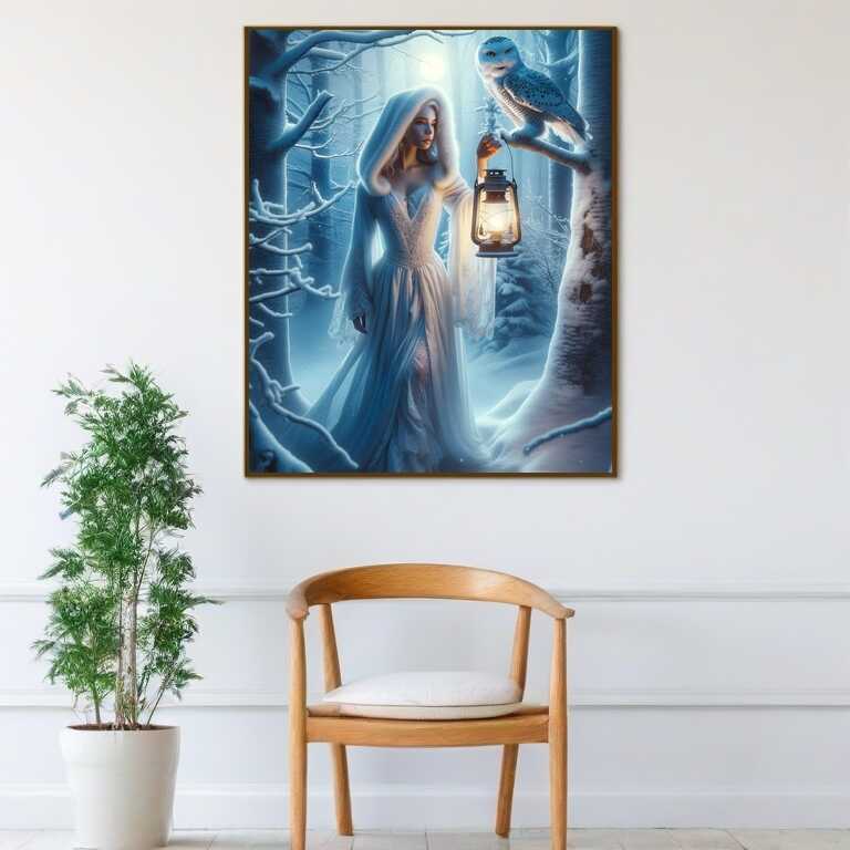 Diamond Painting - Frau mit Laterne Schneeeule