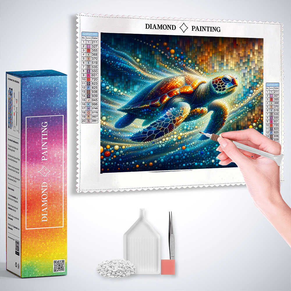 Diamond Painting - Abstrakte Schildkröte, Holzoptik