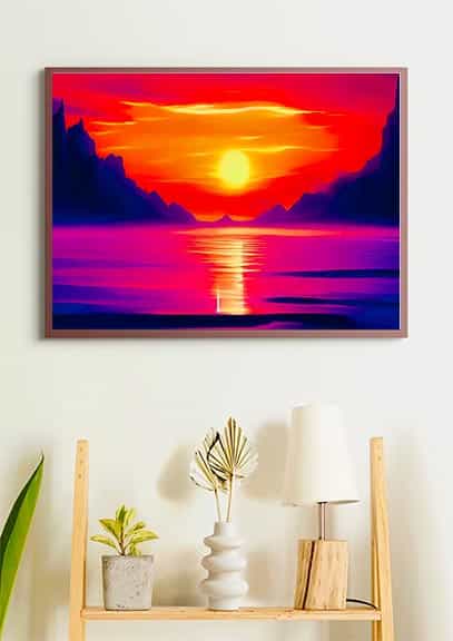 Diamond Painting - Berge Meer und Sonnenaufgang - gedruckt in Ultra-HD - Berge, Horizontal, Meer