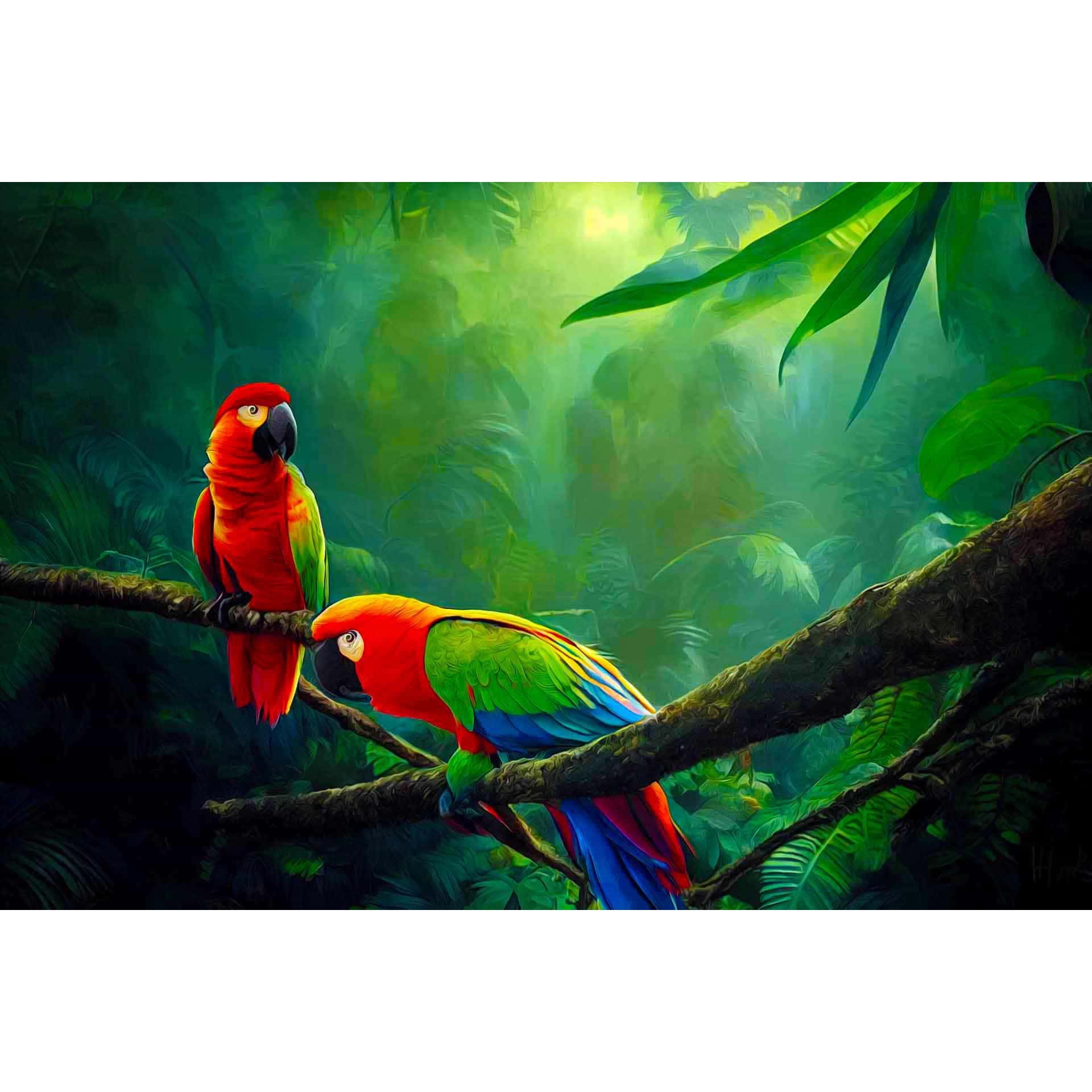 Diamond Painting - Papageienpaar im Dschungel - gedruckt in Ultra-HD - Horizontal, Papagei, Tiere, Vögel