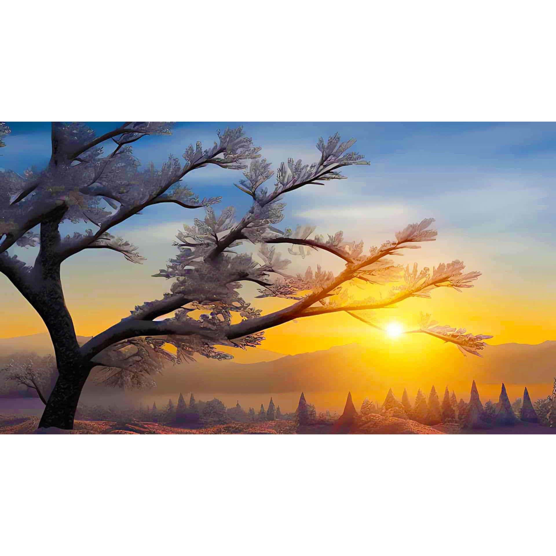 Diamond Painting - Morgentau im Sonnenaufgang - gedruckt in Ultra-HD - Horizontal, Landschaft, Sonnenaufgang, Winter